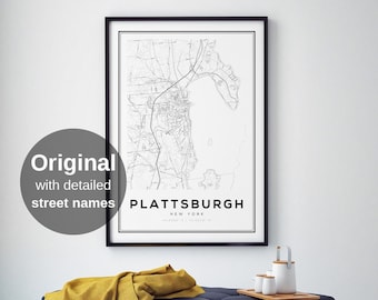 Printable Plattsburgh Map Print - New York Adirondack Lake Poster (Digital Download)