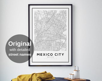 Mexico City Map Print, Mexico Map Print, City of Mexico, Map of Mexico, Mexican Wall Art, Mexican Print, Mexico Print, Travel Map Print