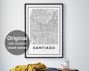 Santiago Map Print, Santiago Chile, Map of Santiago, Map of Chile, Chilean Gift, Valentine Gift, Anniversary Gift, Wedding Gift