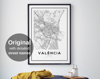 Valencia Map Print, Map of Valencia, Valencia Spain, Spanish Gifts, Map of Spain, Street Gifts, City Gifts, City Wall Art, Map Printables