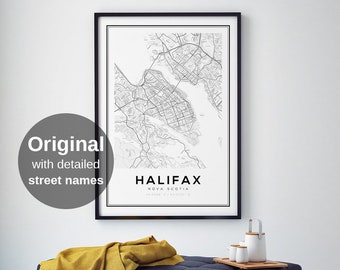 Halifax City Map Wall Art Print - Black & White Minimalist Decor, Nova Scotia Travel Poster (Digital Download)