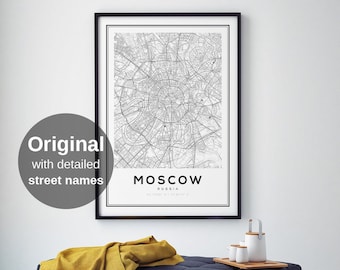 Moscow Russia Map Print - Minimalist City Wall Art Poster, Travel Decor Gift (Digital Download)
