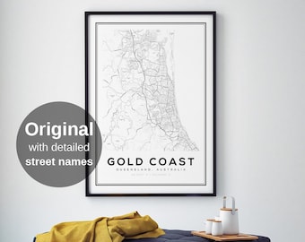 Gold Coast Map Print, Brisbane Map Poster, Australia Map Wall Art, Gold Coast Australia, South Australia Maps, Gold Coast Map Wall Art
