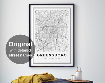 Street Map Print,Modern Home Decor Greensboro Gifts Street Wall Art North Carolina Gifts Greensboro North Carolina Greensboro Map Print