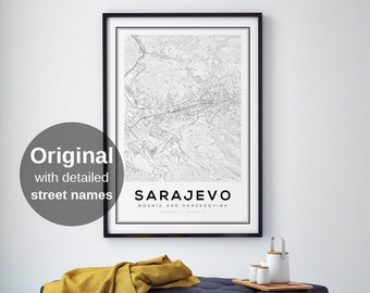 Sarajevo Map Print, Map of Sarajevo, Map of Bosnia, Sarajevo Bosnia, Bosnian Gifts, Bosnia Gifts, Sarajevo Map Posters, Sarajevo Wall Art