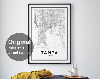 Tampa Map Print, Map of Tampa, Tampa Florida, Map of Florida, Street Map Art, Street Wall Art, Map Ideas, DIY Gifts, Anniversary Gifts