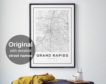 Grand Rapids Map Print, Grand Rapids Michigan, Michigan Street Maps, Grand Rapids Map Poster, Maps, Map Wall Art, Street Maps, City Wall Art