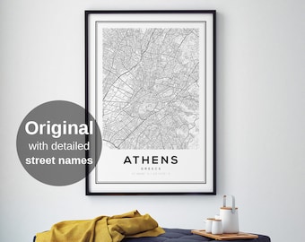 Athens City Map Wall Art Print - Black & White Minimalist Decor, Greece Travel Poster (Digital Download)