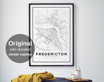 Fredericton Map Print, NB maps, New Brunswick Map Poster, Fredericton Wall Art, Canada Maps, Canadian Map Prints, Travel map prints