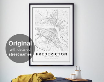 Impresión del mapa de la ciudad de Fredericton - Póster mural de Nuevo Brunswick (descarga digital)