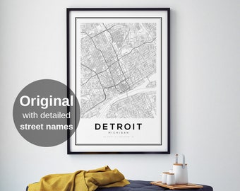 Detroit Map Print, Michigan Maps, Detroit Michigan, Detroit Wall Art, Detroit Gifts, American Maps, American Gift, On Sale, Sale Items