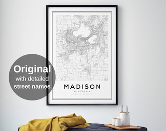 Madison WI City Map Art Print - Minimalist Wall Poster, Wisconsin Travel Decor (Digital Download)