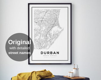 Durban Map Print, South Africa Maps, Durban Street maps, Durban Wall Art, Street Wall Art, Map Wall Art, Map Art, Neighborhood Maps