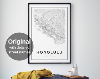 Honolulu Map Print, Honolulu Hawaii, Karte von Honolulu, hawaiianische Geschenke, Honolulu Geschenke, Hochzeitsgeschenke, Geburtstagsgeschenke, Valentinsgeschenke