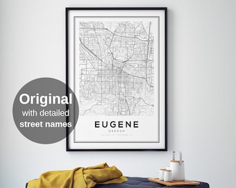 Eugene Map Print, Eugene Oregon, Eugene Wall Art, Map of Eugene, City Maps, Street Maps, Travel Maps, Black and White Maps, Minimalist Maps