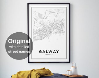 Galway Map Print, Galway City Ireland, Galway City Maps, Map of Galway, Ireland Gift, Irish Maps, Galway Gifts, Street Map Print