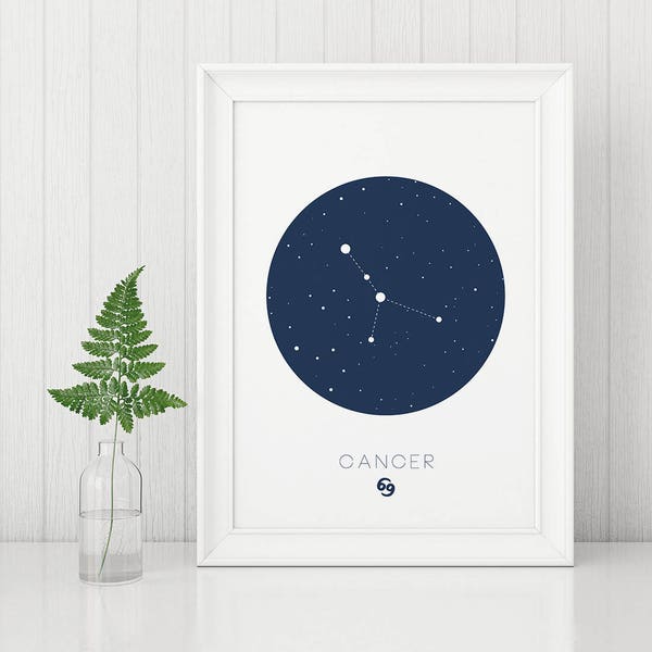 Cancer Print, Cancer wall art, Zodiac Prints, Modern Minimalist, Constellation Prints, Cancer Constellation, Circle Prints, Digital Download