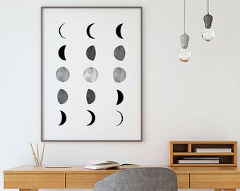 Moon Phases Prints, Affiche Scandinave, Moon Print, Moon Poster, La Lune Print, Luna Print, Scandinavian Print, Moon Wall Art, Nordic Print