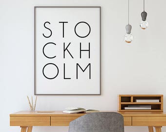 Stockholm City Print - Scandinavian Wall Art Poster, Minimalist Sweden Black White Home Decor (Digital Download)