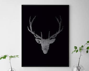 Printable Geometric Deer Print - Scandinavian Minimalist Wall Art, Nordic Animal Poster, Modern Boho Home Decor (Digital Download)