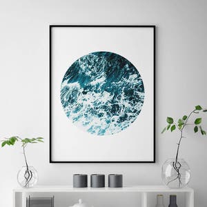 Impresión del océano, arte de pared del océano, impresión de olas, póster del mar, póster del océano, impresión de pared del océano, foto del océano, océano azul, círculo del océano, círculo azul