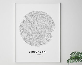 Brooklyn Map Print, Brooklyn New York, Brooklyn Map Art, Map Wall Art, Wedding Gift, Map Gifts, NY Maps, Map of Cities, City map Print