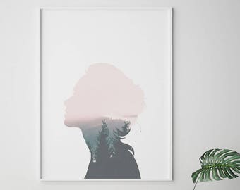 Scandinavian Print, Affiche Scandinave, Printable Wall Art, Digital Wall Art, Scandinavian wall art, Forest Print, Girl Print, Gift for her