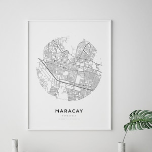 Impressão de mapa de Maracay, mapas de ruas da cidade, mapa de Maracay, impressão de mapa de rua, mapas da cidade, mapas de rua, arte de parede de mapa, Maracay Venezuela