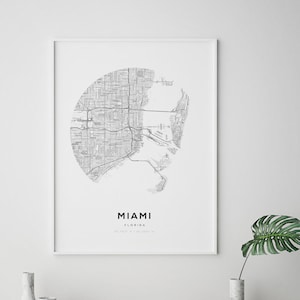 Miami kaart print, kaart van Miami, Miami kaart poster, Miami Florida, kaart van Florida, Florida kaart print, moderne kaarten, kaartdecor, buurtkaarten