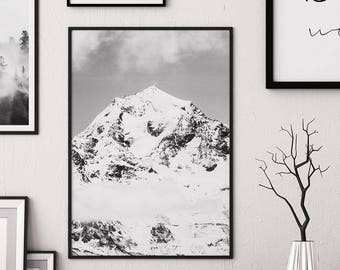 Scandinavian Mountain Print - Minimalist Wall Art Poster, Foggy Nature Landscape Affiche Home Decor (Digital Download)