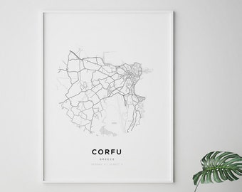Corfu Map Print, Map of Corfu, Corfu Greece, Corfu Map Art, Map of Greece, Greek Maps, Map of Cities, Modern Maps, Wedding Gift
