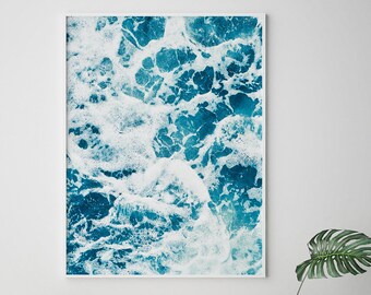Ocean Waves Wall Art Print - Blue Coastal Photography, Minimalist Ocean Decor (Digital Download)