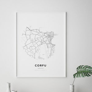 Korfu Karte Drucken, Karte von Korfu, Korfu Griechenland, Korfu Karte Kunst, Karte von Griechenland, griechische Karten, Karte der Städte, moderne Karten, Hochzeitsgeschenk