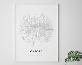 Oxford Ohio Karte Druck - Kreis Stadt Wand Kunst Poster, minimalistisches Dekor (Digitaler Download)