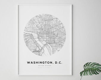 Washington DC Map Print, Map of Washington DC, City Of Washington, US Maps, Circle Map Print, Circle Maps, Map Print, City Map Print