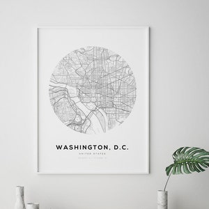 Impression de carte de Washington DC, carte de Washington DC, ville de Washington, cartes des États-Unis, impression de carte circulaire, cartes circulaires, impression de carte, impression de plan de ville