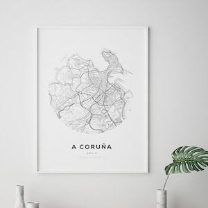 A Coruna Map Print, A Coruna Map Posters, Map of A Coruna, Map of Cities, A Coruna Spain, Any City Map, Home Print Poster, Housewarming Gift