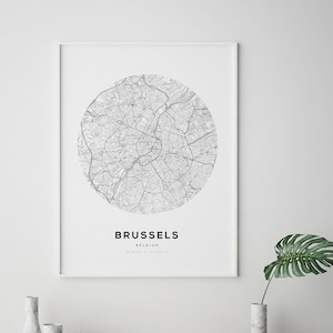 Kaart van Brussel afdrukken, kaarten van Brussel, Brussel België, kaart van Brussel, kaart Brussel poster, kunst aan de muur Brussel, kaart van België, kaart België afdrukken