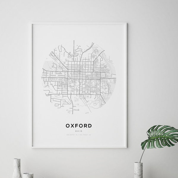 Oxford Map Print, Oxford Ohio, Oxford Map Poster, Map of Oxford Ohio, Maps, Map Wall Art, Map Decorations, Home Decorations, Boho Print