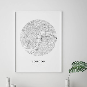 London Map Poster, City Map Print, UK Map Print, London City Map, London Map Print, United Kingdom, England Map Print, Circle Map Print image 1