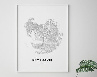 Reykjavik Map Print, Reykjavik Iceland, Printable Wall Art, Scandinavian Print, Modern Minimalist, Minimalist Print, Minimalist Wall Art