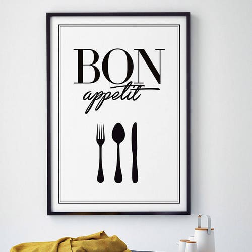 Bon Appetit Print Kitchen Wall Art Printable Art Fork and Etsy