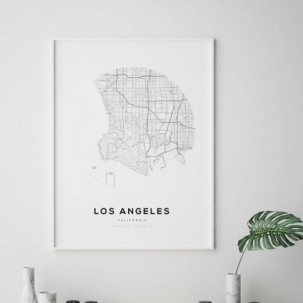 Plan de la ville de Los Angeles, plan de la ville des États-Unis, art de la carte de la ville, impression de carte de Californie, impression de carte de Los Angeles, Los Angeles, Californie, affiche de carte de LA, LA