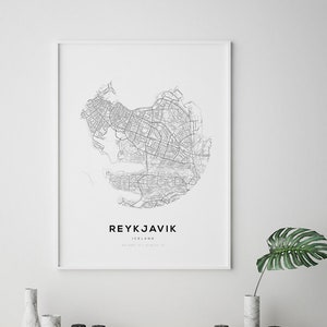 Impresión de mapa de Reykjavik, Reykjavik Islandia, arte de pared imprimible, impresión escandinava, minimalista moderno, impresión minimalista, arte de pared minimalista
