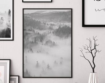 Forest Print, Mountain Photography, Mist, Trees, Forest, Scandinavian Prints, Scandinavian Art, Scandinavian Modern, Mountain Print, Scandi