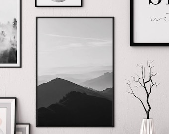 Muurafdruk berglandschap - minimalistische natuurposterkunst (digitale download)
