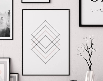 Geometric Diamonds Print - Scandinavian Modern Wall Art Poster, Abstract Decor (Digital Download)