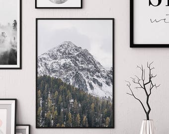 Mountain Digital Print, Snow Mountain, Digital Wall Art, Affiche Scandinave, Forest Print, Woodland Print, Forest Wall Art,Mountain Wall Art