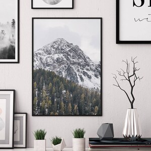 スノーマウンテンデジタルプリント - ミニマリストウォールアートポスター、スカンジナビアの自然風景ホームデコレーション（デジタルダウンロード）