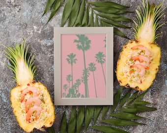 Printable Palm Tree Print - Pink Tropical Wall Art, Minimalist Beach Poster, Boho Summer Home Decor Gift (Digital Download)